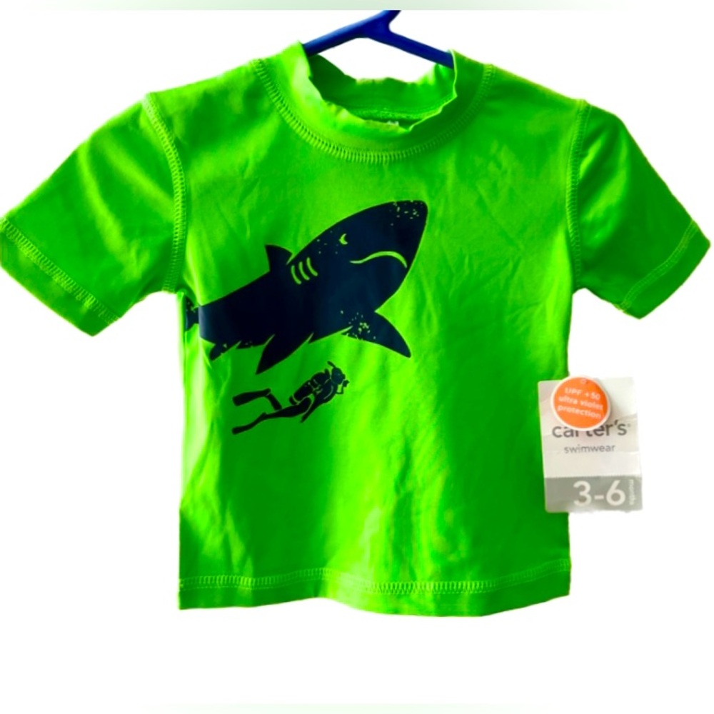 Carter’s Neon Green Shark Swim Shirt, Toddler Boys Size 3-6 Months